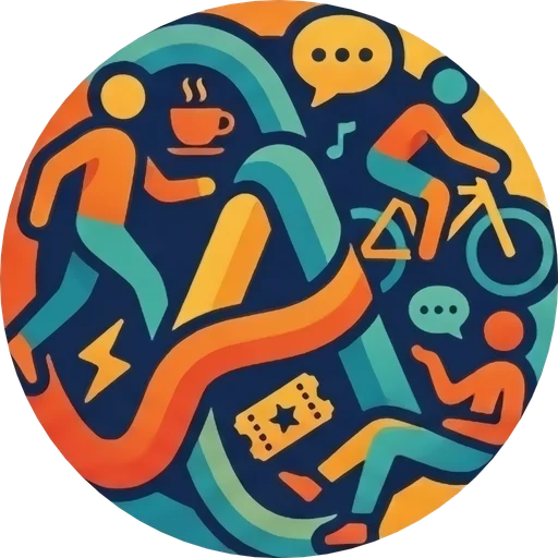 The Accompany logo: people running, cycling and chatting, with coffee and a movie ticket
